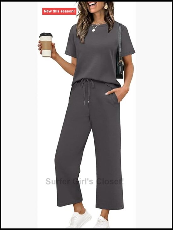 Pants - Side Slit Lounge Set 2 Piece Travel Outfits Cozy Loungewear Wide Leg Tracksuits